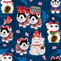 Japan Inu Hariko Maneki Koi Sakura Mon modern seamless pattern