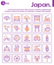 Japan items color linear icons set Royalty Free Stock Photo