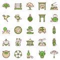 Japan items color linear icons set Royalty Free Stock Photo