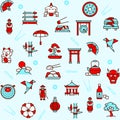 Japan items color linear icons set Royalty Free Stock Photo