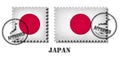 Japan or japanese flag pattern postage stamp with grunge old scratch texture and affix a seal on isolated background . Black color Royalty Free Stock Photo