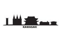 Japan, Kawasaki city skyline isolated vector illustration. Japan, Kawasaki travel black cityscape