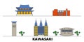 Japan, Kawasaki flat landmarks vector illustration. Japan, Kawasaki line city with famous travel sights, skyline, design Royalty Free Stock Photo