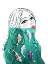 Japan koi water girl mermaid Royalty Free Stock Photo