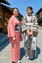 Japan. Kyoto. Higashiyama district. Women wearing traditional kimono