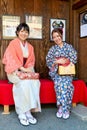 Japan. Kyoto. Higashiyama district. Women wearing traditional kimono