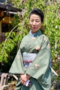 Japan. Kyoto. Senior woman wearing traditional kimono