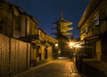 Japan Kyoto - Yasaka Pagoda and Sannen Zaka Street in the night. (black and white)