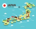 Japan landmark and travel map. Flat design elements and icons. v Royalty Free Stock Photo