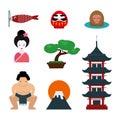 Japan landmark travel vector icons.