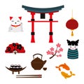 Japan landmark travel vector icons.