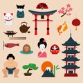 Japan landmark travel vector icons elements