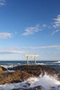 Japan landscape of traditional Japanese gate and sea Royalty Free Stock Photo