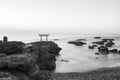 Japan landscape of traditional Japanese gate and sea at Oarai Ibaraki prefecture