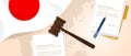 Japan law constitution legal judgment justice legislation trial concept using flag gavel paper and pen