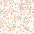 Japan line flower rabbit gold glitter petal seamless pattern Royalty Free Stock Photo