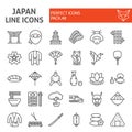 Japan line icon set, japanese food symbols collection, vector sketches, logo illustrations, asian culture signs linear