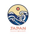 Japan logo design and wave water vector