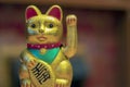 Japan lucky cat or Maneki Neko with Japanese characters mean Goo Royalty Free Stock Photo