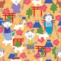 Japan man Japanese element seamless pattern