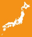 Japan map with bitcoin crypto currency symbol illustration Royalty Free Stock Photo