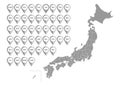 Japan map and prefecture icons. Vector illustration. Gray design