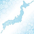 Japan map with snow crystal.