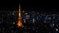 Japan modern urban skyline at night overlooking the beautiful Tokyo tower front Royalty Free Stock Photo