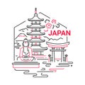 Japan- modern vector line travel illustration