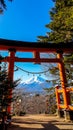 Japan - Mt Fuji framed in between orange torii