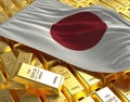 Japan flag on golden bars 3d concept illustration