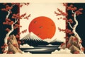 Japan nature Fuji Lake Vacation holidays banner with text copy space, Poster, Generative AI
