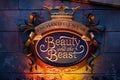 JAPAN - NOV 15, 2023: Enchanted Tale of Beauty and the Beast entrance logo sign light up at the night decoration in Tokyo