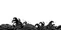 japan ocean sea wave oriental style silhouette seamless pattern illustration Royalty Free Stock Photo