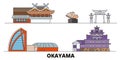 Japan, Okayama flat landmarks vector illustration. Japan, Okayama line city with famous travel sights, skyline, design.