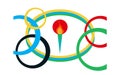 Olympic torch against the background of the Olympic rings. Japan Olympics 2021. Element for design flyers, business