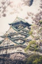 Japan Osaka castle with cherry blossom. Japanese spring view. ,v