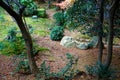 Japan park with boulders. Panorama of rockery rock garden. gardening background panoramic view. gardener backyard design element Royalty Free Stock Photo