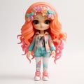 Japan Poppin Doll: Flowerpunk Vinyl Toy With Coral Hair