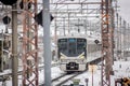 Japan Rail Train In Snow, Biwako Line, Omihachiman, Shiga Royalty Free Stock Photo