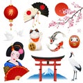 Japan Realistic Symbols Set Royalty Free Stock Photo