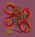 Japan red dragon tattoo illustration Royalty Free Stock Photo