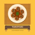 Japan's national dishes,Takoyaki Octopus Ball - Vector flat