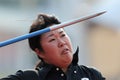 Japan`s Yukiko Saito practice in the women`s javelin throw Asian Para Games 2018