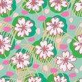 Japan Sakura rabbit petal malt free drawing seamless pattern