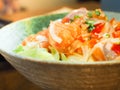 Japan salmon spicy salad, Fusion food asia. Royalty Free Stock Photo