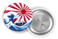 Japan sea wave mt.fuji on rising sun flag brooch