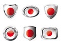 Japan set shiny buttons and shields of flag