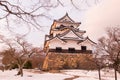 Japan, Shiga - Jan 31, 2018: Hikone castle in the sunset Winter season