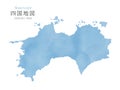 Japan Shikoku region map with watercolor texture